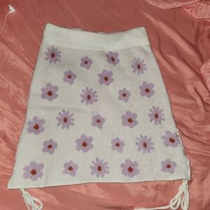 Floral Knit Skirt - White and Purple